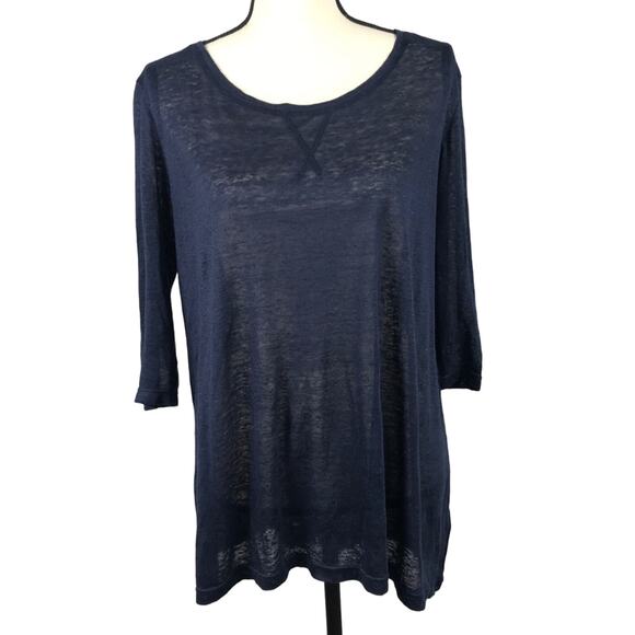 Cupcakes and Cashmere 100% Linen 3/4 sleeve navy top - Picture 1 of 5